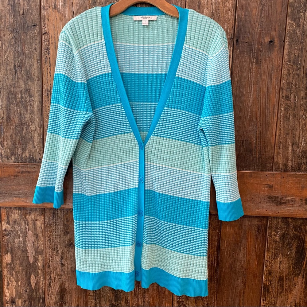 Blue and Green Striped Women's Sweater